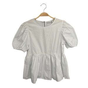 ASOS Women's White Puff Sleeve 100% Cotton Peplum Top Shirt Size 6 S